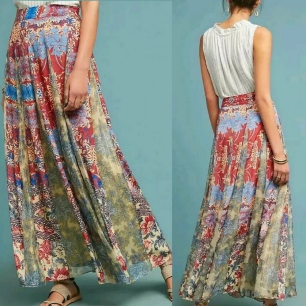 Hemant & Nandita Red Floral Baroque Duster Skirt